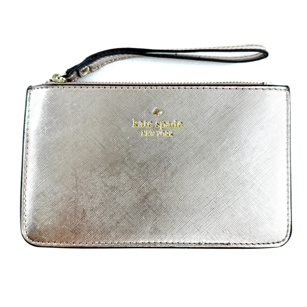 Kate Spade Rose Gold Cowhide Leather Large Wristlet Mini Bag Brass Hardware
